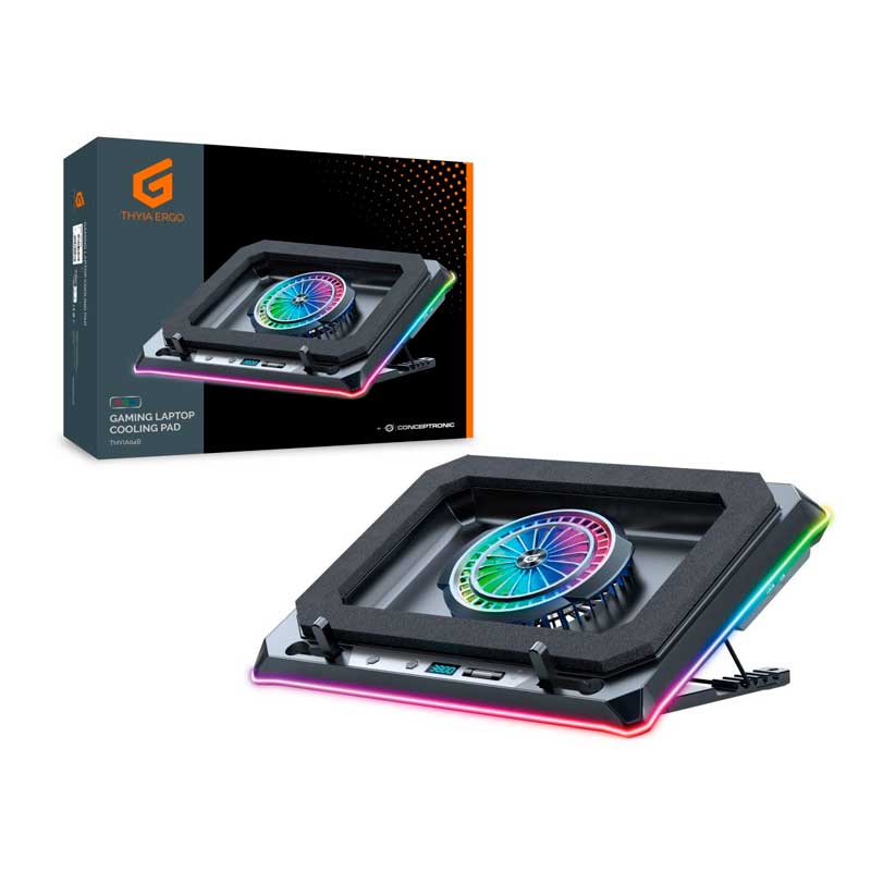 Conceptronic base de refrigeración para portátil gaming, RGB, espuma sellada, soporte móvil - Imagen 3